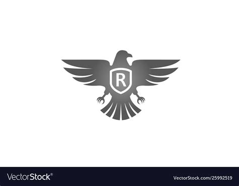 Creative Eagle Bird Shield R Letter Logo Design Ve