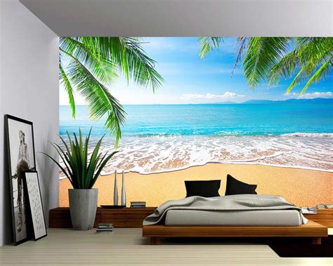 Palm And Tropical Beach Large Wall Mural Self Adhesive