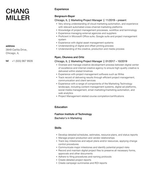 Marketing Project Manager Resume Samples | Velvet Jobs