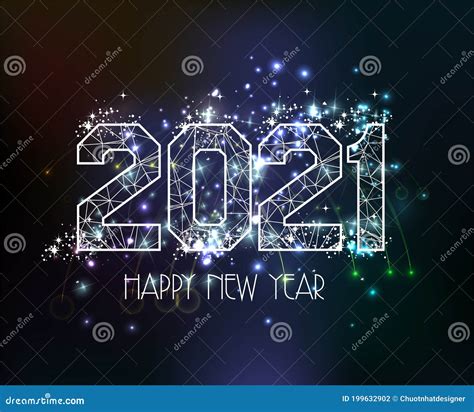 Happy New Years 2021 Polygonal Line Light And Fireworks Background