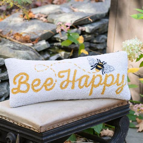 Bee Happy Hooked Pillow The Weed Patch