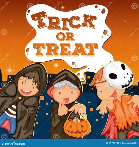 Halloween Theme With Kids Trick Or Treat Stock Vector Illustration Of