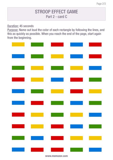 Stroop Effect Game Printable List Of Words And Colors Memozor