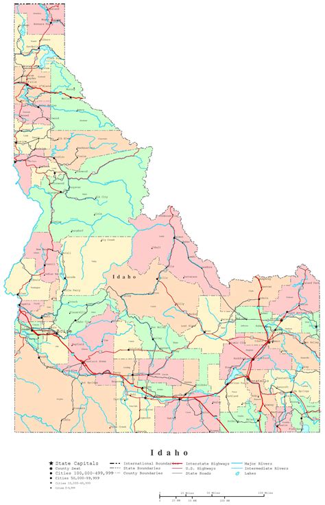 Detailed Administrative Map Of Idaho With Roads Highways And Major