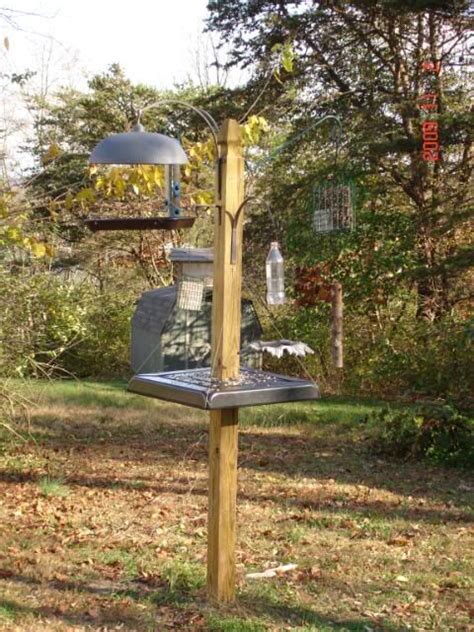 This bird feeder has hinges on the roof to make adding bird food easy, plexiglass on the sides so you can see when more bird food needs to be added, and dowels on the side for the birds to stand or rest. Squirrel Baffles Bird Feeders Homemade - WoodWorking ...