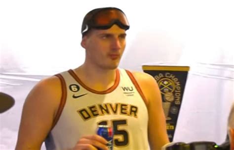 Nikola Jokic Awkwardly Standing By Himself With A Beer During Nba Finals Celebration Becomes A