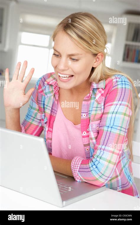 Teenage Girl Using Laptop Stock Photo Alamy