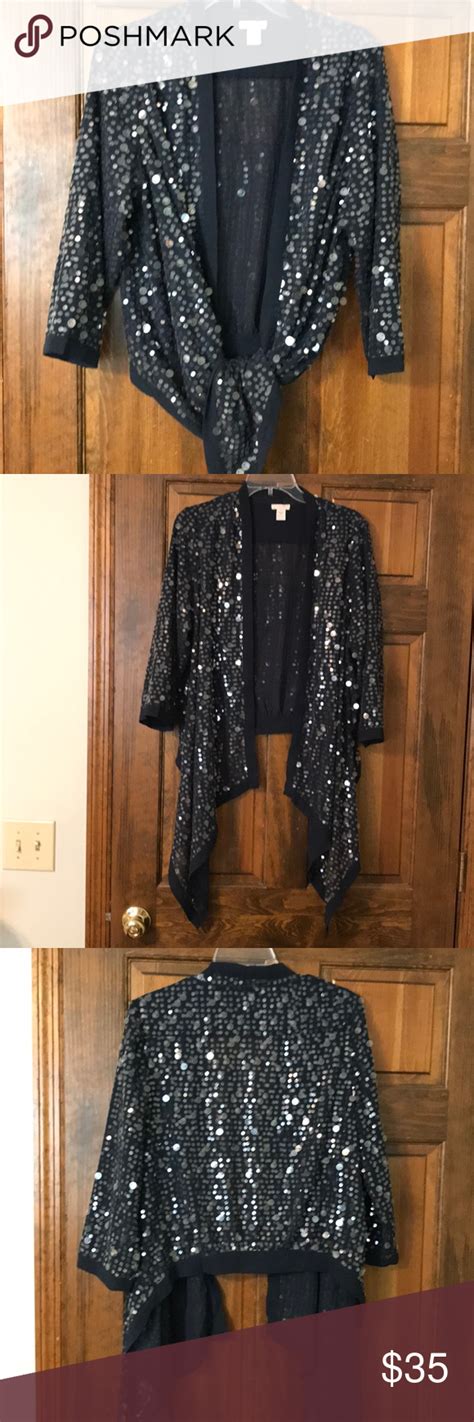 Chicos Sheer Navy Jacket With Large Sequins Large Sequins Navy