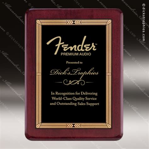 Engraved Rosewood Plaque Black Plate Gold Border Award Employee Trophy
