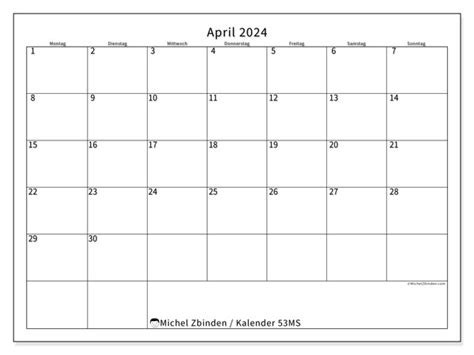 Kalender April 2024 Zum Ausdrucken “53ms” Michel Zbinden Lu