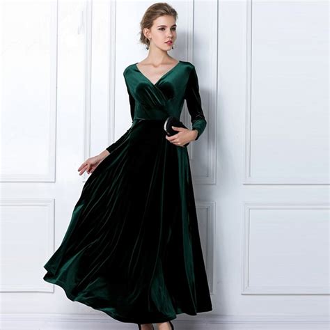 Emerald Green Velvet Dress Long Party Formal Evening Maxi Dress Cocktail Gown Long Sleeved