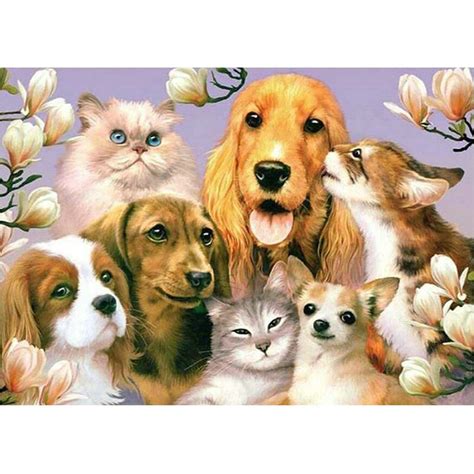 5d Diy Diamond Painting Cats And Dogs Canvas Diamond Embroidery Animals