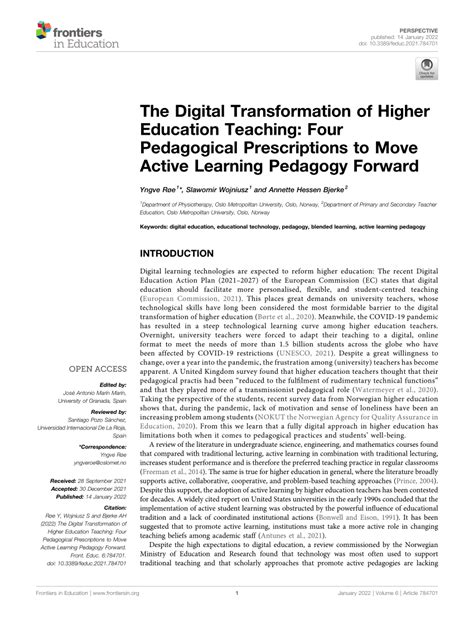 PDF The Digital Transformation Of Higher Education Teaching Four