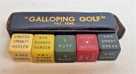 Vintage Galloping Golf Bakelite Dice Game In Leather Case Advertising