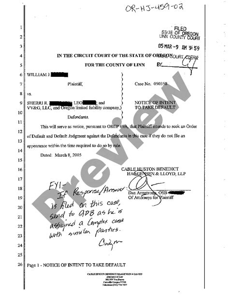 Oregon Notice Of Intent To Take Default Judgment Notice Of Intent To Take Default Oregon Us