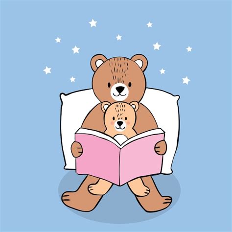 Premium Vector Cartoon Cute Dad And Little Bear Reading Tale Bedtime