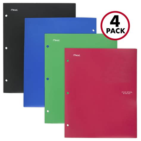 Five Star 4 Pocket Plastic Folder Assorted Colors 4 Pack 38083