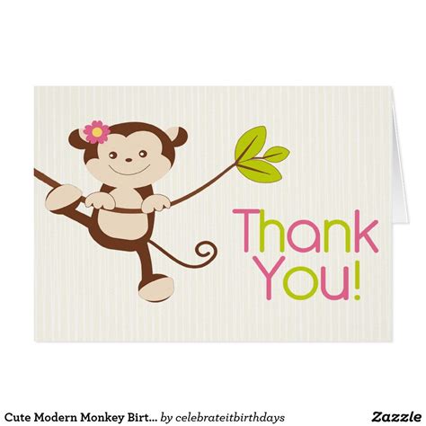 Cute Modern Monkey Birthday Party Thank You Card Monkey
