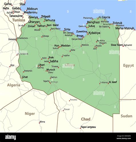 Map Of Libya Shows Country Borders Place Names And Roads Labels In