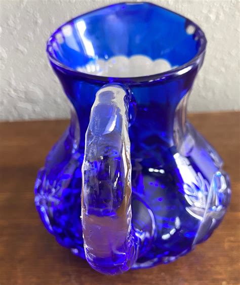 Vintage Bohemian Cobalt Blue Czech Cut Crystal Glass Pitcher Etsy