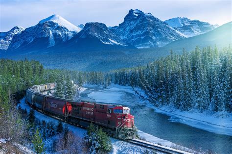 Train Canada Landscape Mountain Trees Snow Snowy
