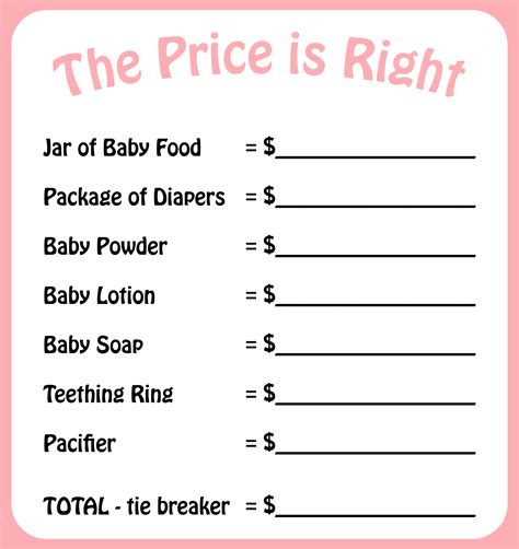 8 Best Images Of Price Is Right Baby Shower Free Printables Price Is