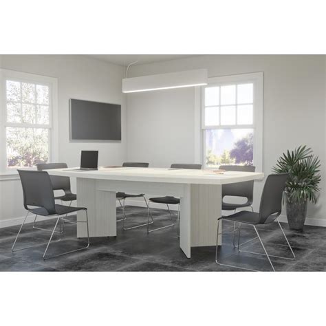 Web conferencing, cloud calling, and equipment. Pure white acrylic solid surface conference table meeting desk