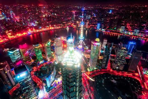 Aerial City Night View Of Shanghai Dennys Tips