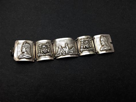 vintage-peruvian-silver-bracelet-wide-panel-link-bracelet-mayan-aztec-tribal-jewelry
