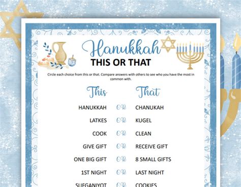 Hanukkah This Or That Game Printable Chanukah Games For Kids Etsy
