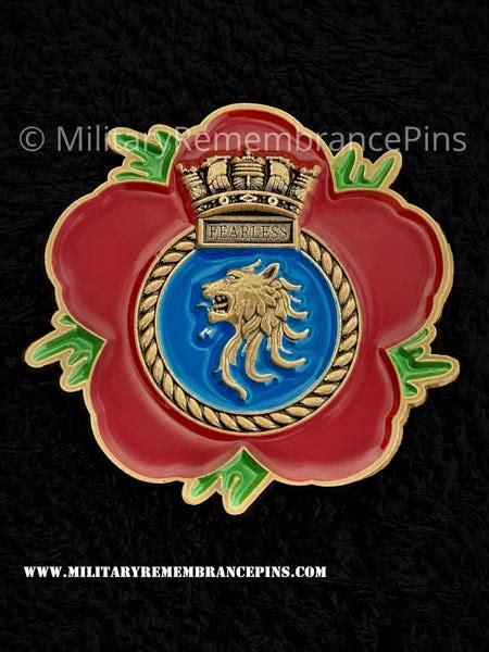 Hms Fearless Royal Navy Remembrance Flower Lapel Pin Military