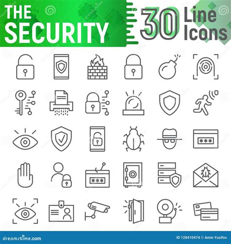 Security Line Icon Set Protection Symbols Collection Vector Sketches