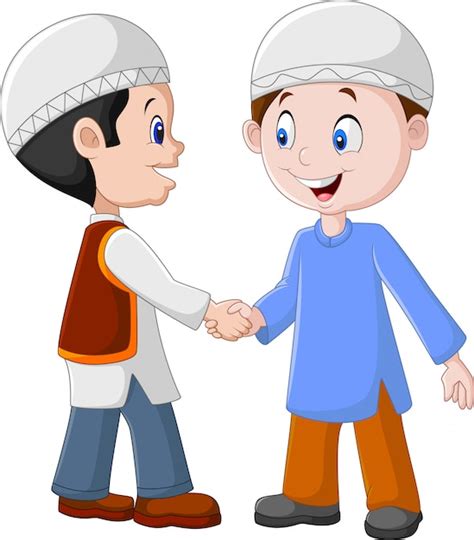 Premium Vector Cartoon Muslim Boys Shaking Hands