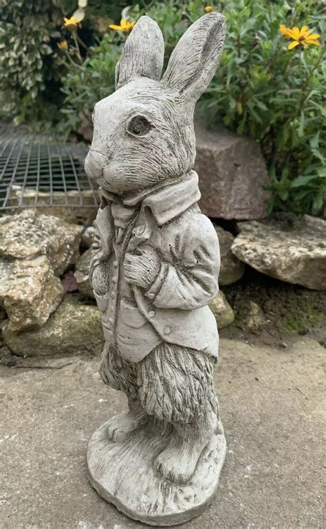 Stone Garden Peter Rabbit Hand Cast Stone Hare Statue Ornament Etsy