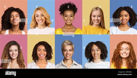 Collage Set Of Happy Diverse Multicultural Women Stock Photo Alamy