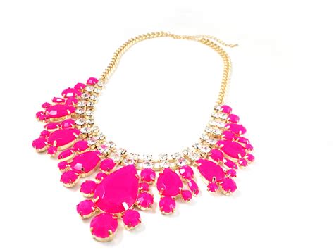 Neon Pink Crystal Teardrop Stone Statement Necklace