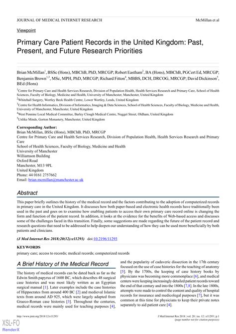 Pdf The Primary Care Patient Record In The United Kingdom Past