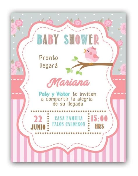 Invitaciones Digitales Baby Shower Niña Vintage Pajaritos 5000 En