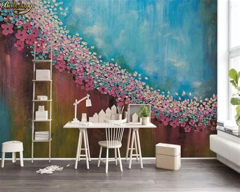 Beibehang Custom Wallpaper 3d Mural Oil Painting Floral Texture Retro