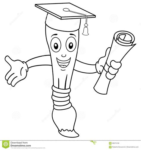 Coloring Paintbrush With Graduation Hat Stock Vector Illustration Of