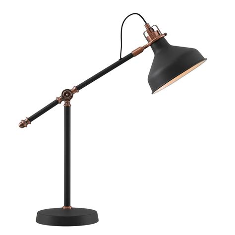 Adjustable And Angled Brock Desk Lamp In Matt Black With Copper Accents