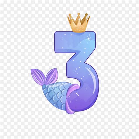 Number Three Shaped Cute Mermaid For Birthday Party On Transparent