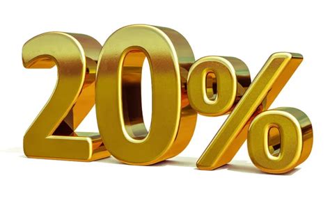 20 Discount Digits In Gold Metal Twenty Percent Off Golden Sign Stock