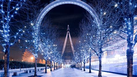 London Eye Christmas Lights Trees London Path Wallpapers Hd