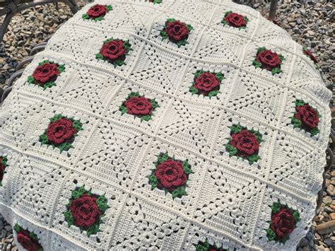 Handmade Crochet Blanket Rose Blanket Crochet Motif Blanket Etsy