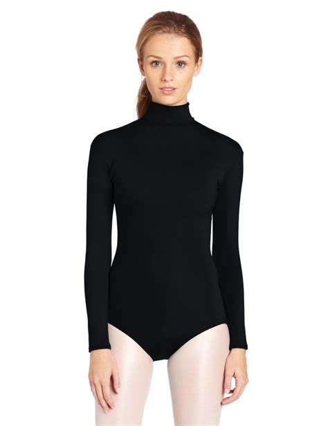 Womens Black Long Sleeve Leotard High Neck Gymnastics Dance Leotard Lycra Ballet Turtleneck