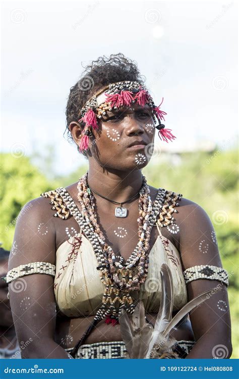 Dancing Girl Solomon Islands With Handmade Traditional Costumes