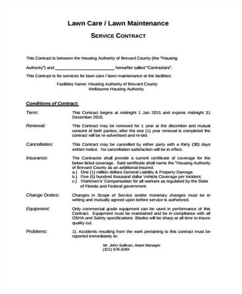 10 Lawn Service Contract Templates Free Sample Example Format Download