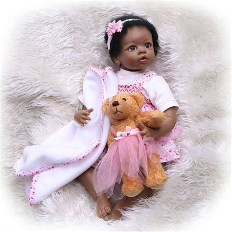 22 Inches Cute Reborn Black Girl Realistic Newborn Girl Dolls