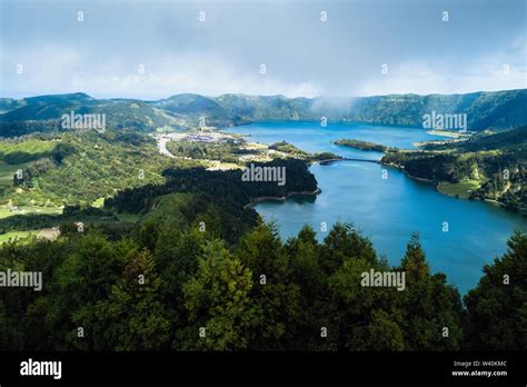 Lakes In Sete Cidades On San Miguel Island Azores Portugal Stock